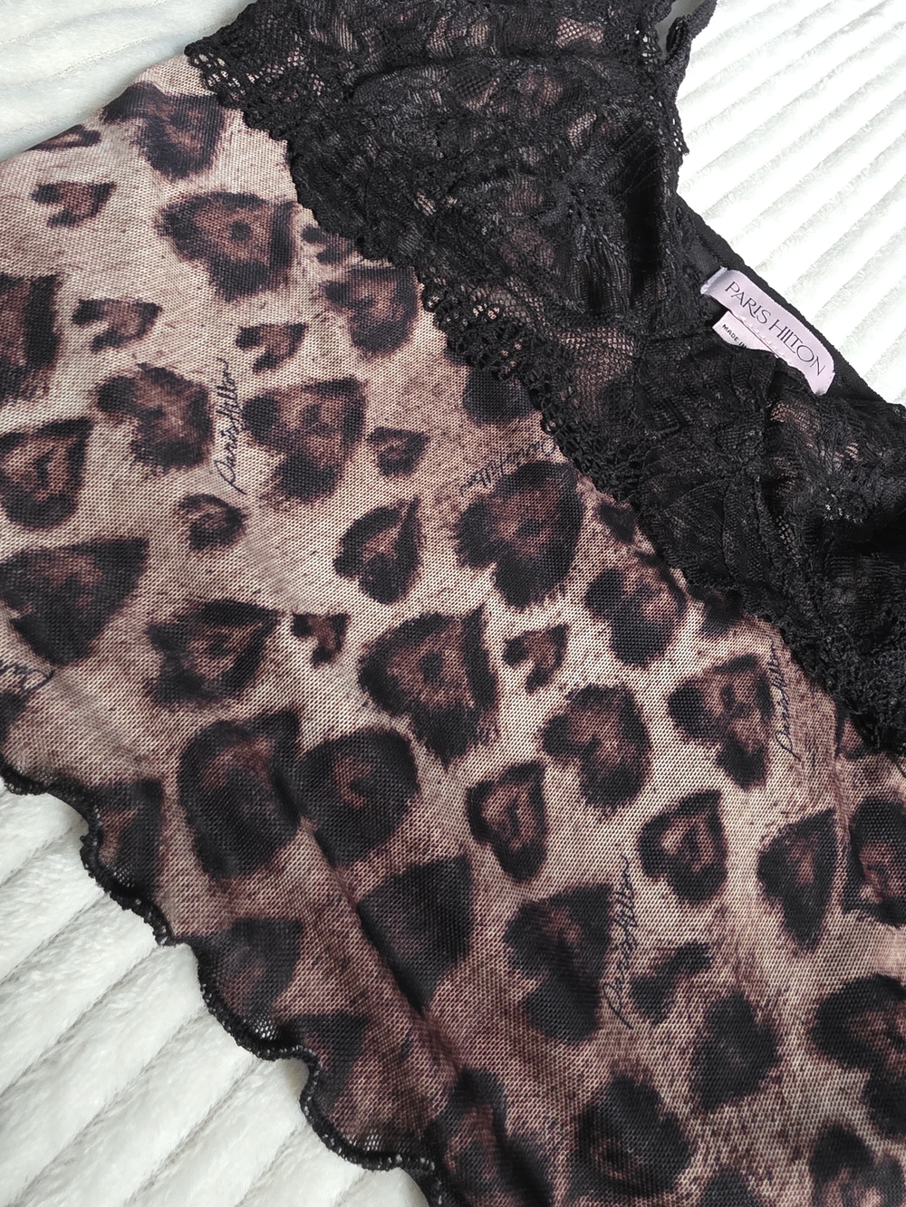 Paris Hilton Leopard Print Lace Trim Cami & Pants Sleep Set - Black/Brown - Picture 3 of 11